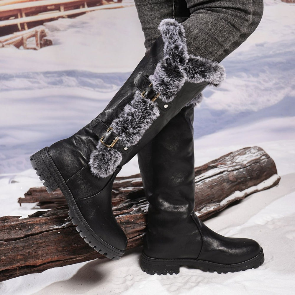 exportwinter suede knight boots fur snow boots women's plus sizethick soleknee high boots thick heel heattech cotton shoes