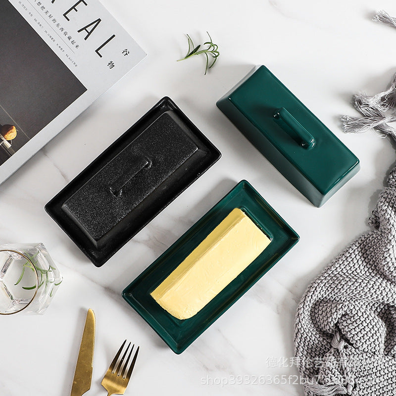 Minimalist ceramic butter dish with lid - amazon butter dish, rectangular butter tray, cheese & butter box