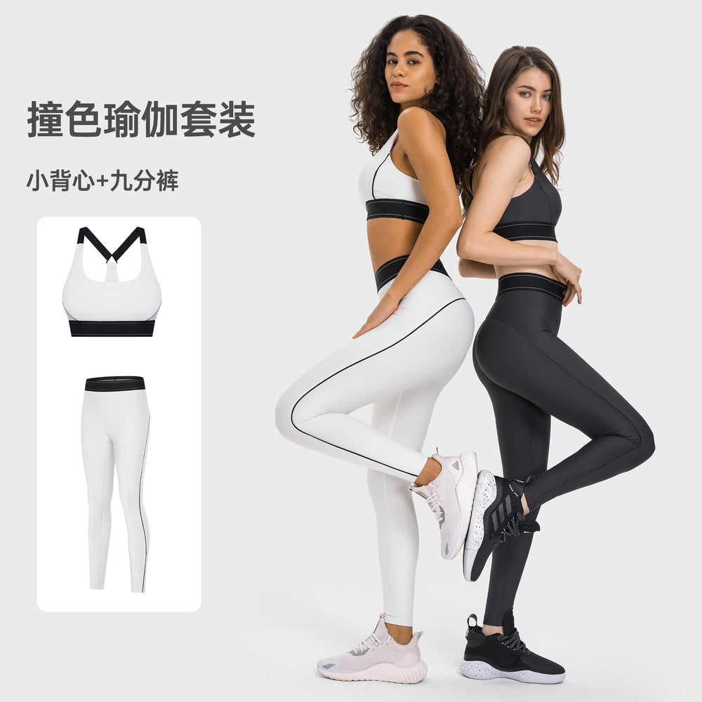 High waist hip lifting fitness yoga pants shishi dian clothing co., ltd. women's nude contrast color yoga clothes suit