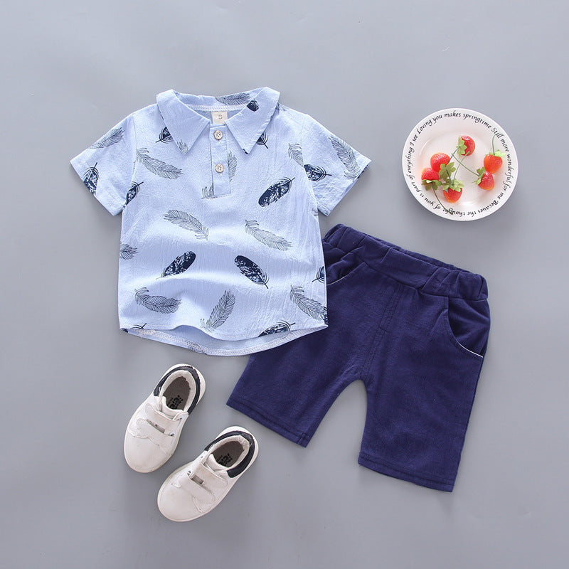 newborn & infant set: feather-weight kids' shirt & single-breasted shorts - hot-selling two-piece outfit for export