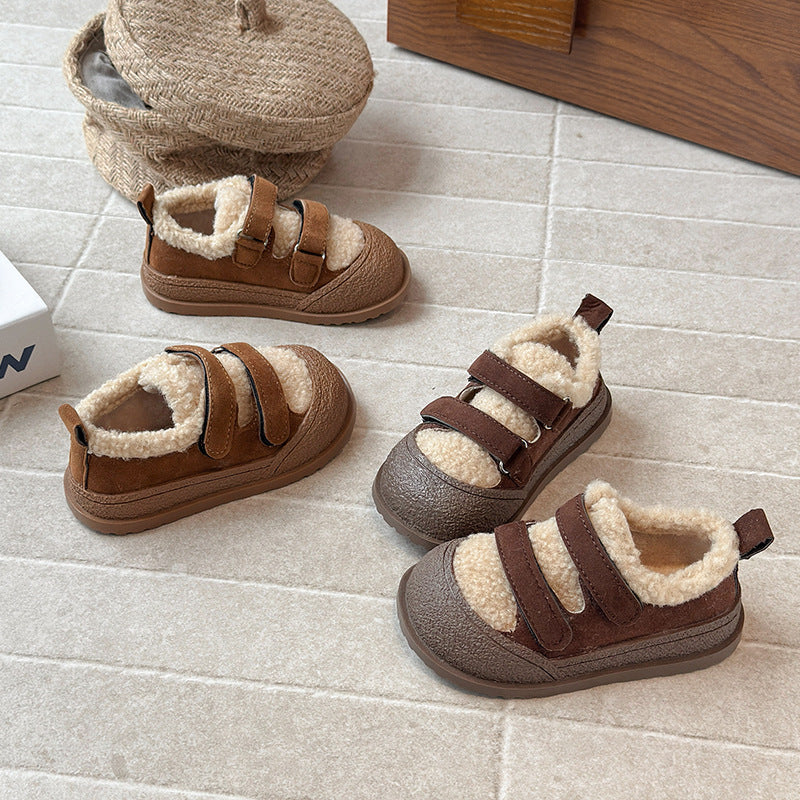 ins儿童毛毛棉鞋2025冬季新款韩版女童加绒勃肯鞋男童保暖豆豆鞋