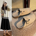 New arrival lazy shoes birkenstock slippers women's spring & fall home thick solenon-slipoutwearpure color toe-cap half slippers wholesale