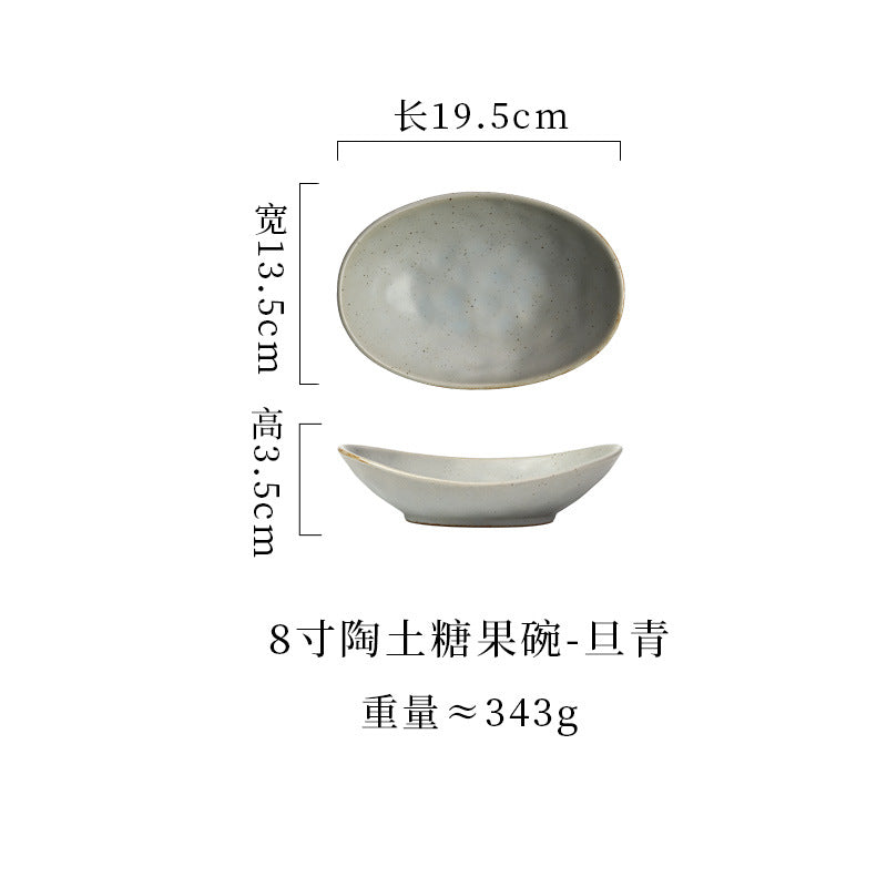 japanese ceramic plate, high-end candy bowl, fruit salad bowl, fish plate, stoneware tableware, oval plate, household dish plate