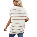 European and american new striped knit crewneck pullover -   european and american fashion color block drop shoulder short sleeve sweater for women