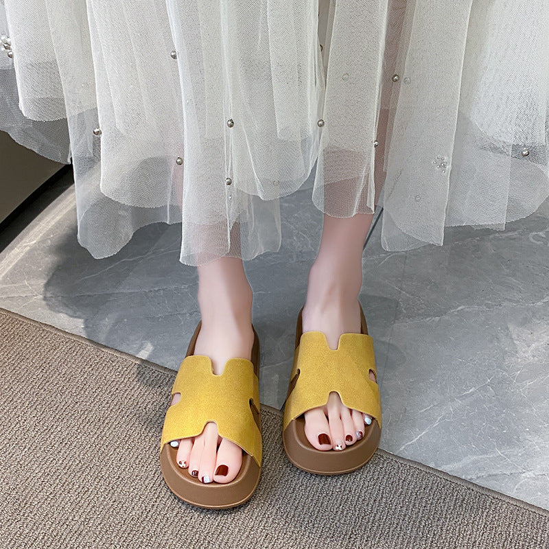 Trendy platform h-strap sandals for women - new summer outdoor style, popular versatile thong sandals, non-slip soft sole beach slippers