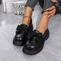 cross-border large size 35-43 black loafers women's niche bow thick bottom small leather shoes retroflats women