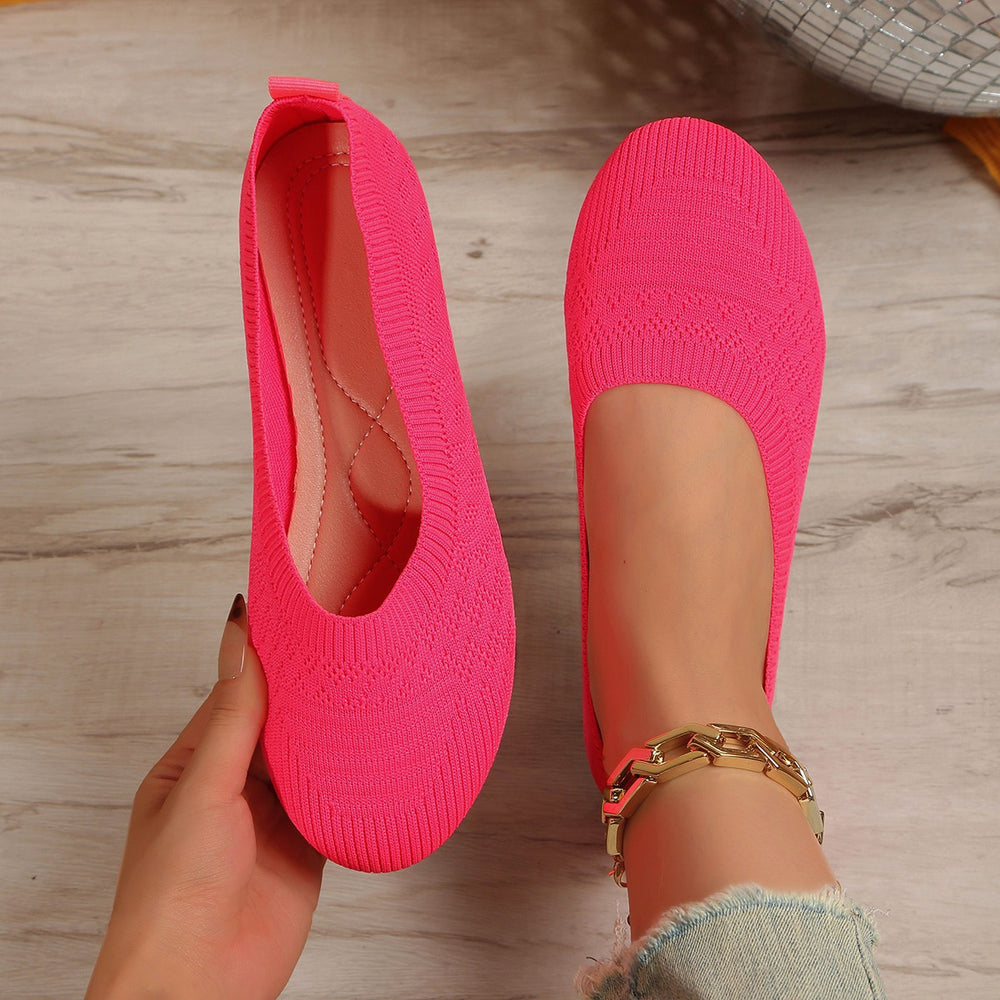 Exportnew arrivalplus size fly woven breathable shallow mouth flats women's knitting round toe lazy all year round work shoes  supply