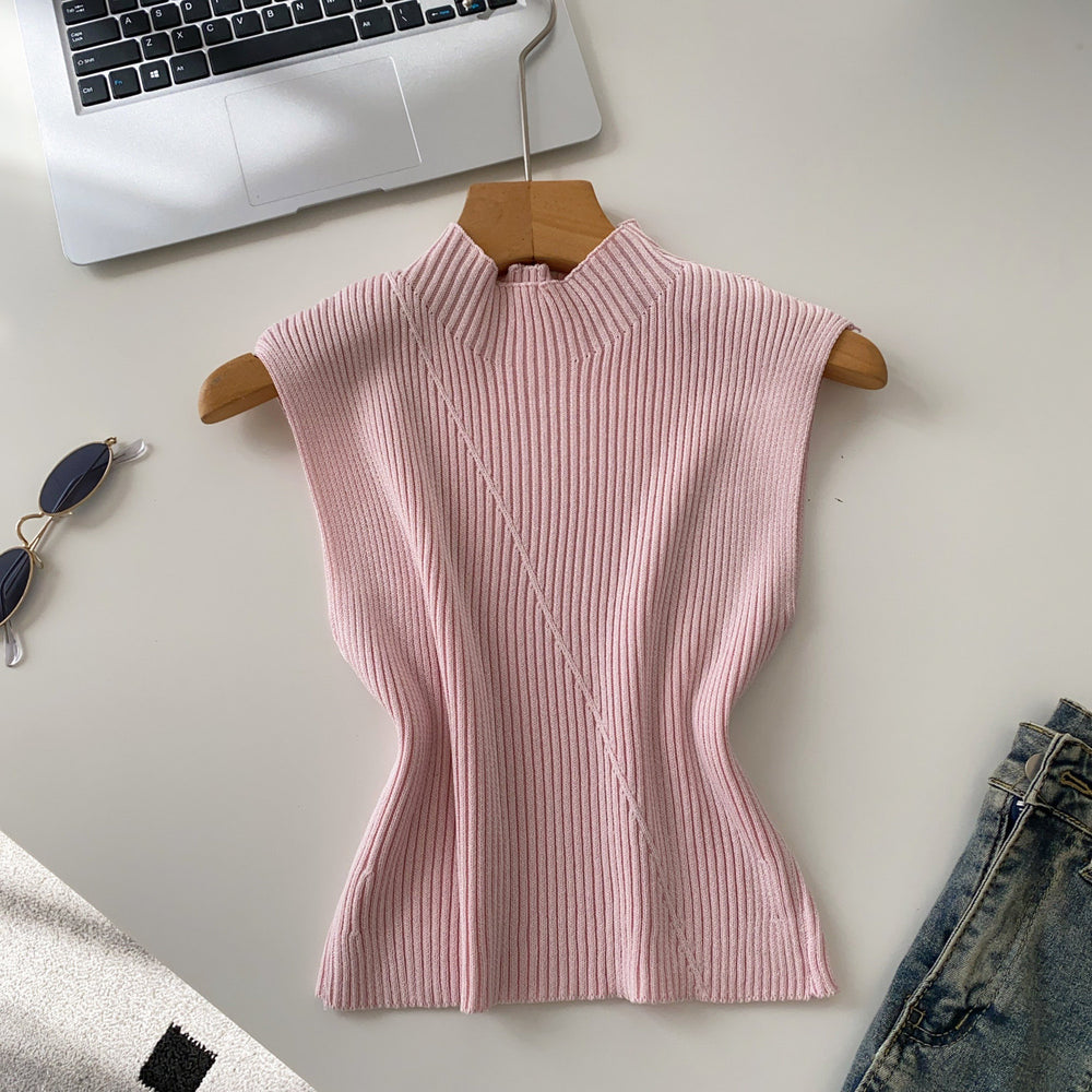 Commuting style knitting sleeveless easiest for matchtops vest women's summer pure color silmslimming lookeasiest for matchoutweartops