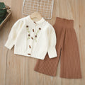 Dropshipping girls' knitted sweater two-piece set -  autumn/winter new collection - handmade floral pants outfit for baby girls