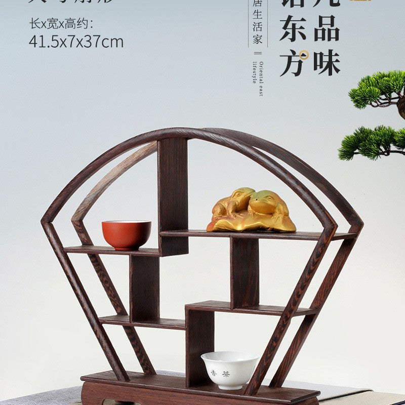 Solid wood teacup rack Chinese Bogu rack storage box table rack Pu'er teapot stove tea set accessories