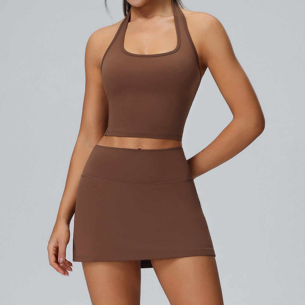 new tennis skirt set women's pocket sportswear two-piece outdoor running tight yoga outfit set