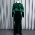 Amazon velvet tassel two-piece set bow tie shawl cinched waist mermaid evening gown dresses