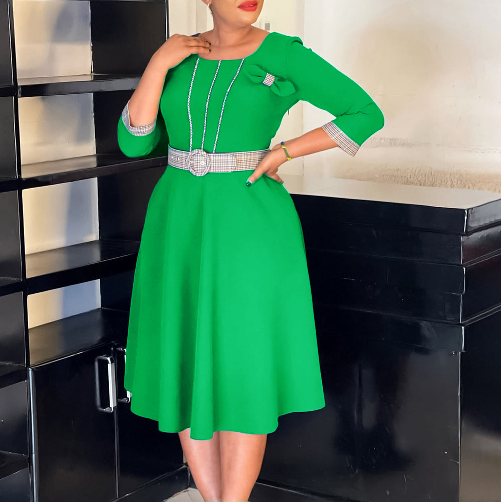 D3340  foreign trade women's clothing  new women's fashion elegant round neck patchwork african dress