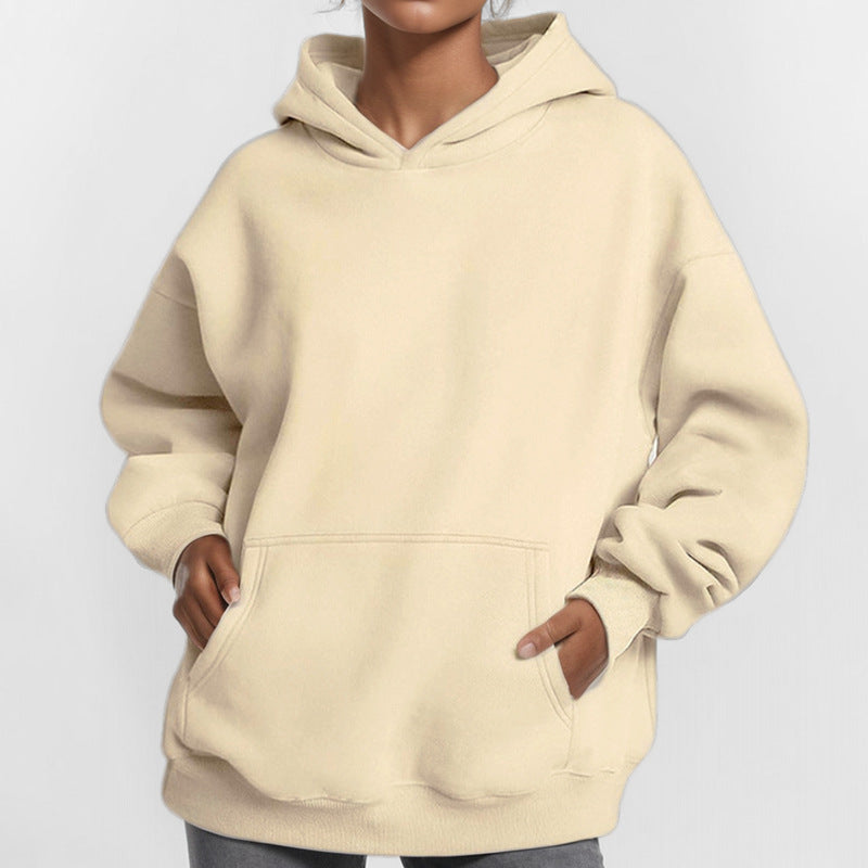 cross-border e-commerce women's fashion: european and american summer new arrivals - solid color, unique casual hooded long sleeve loose fit sweatshirt