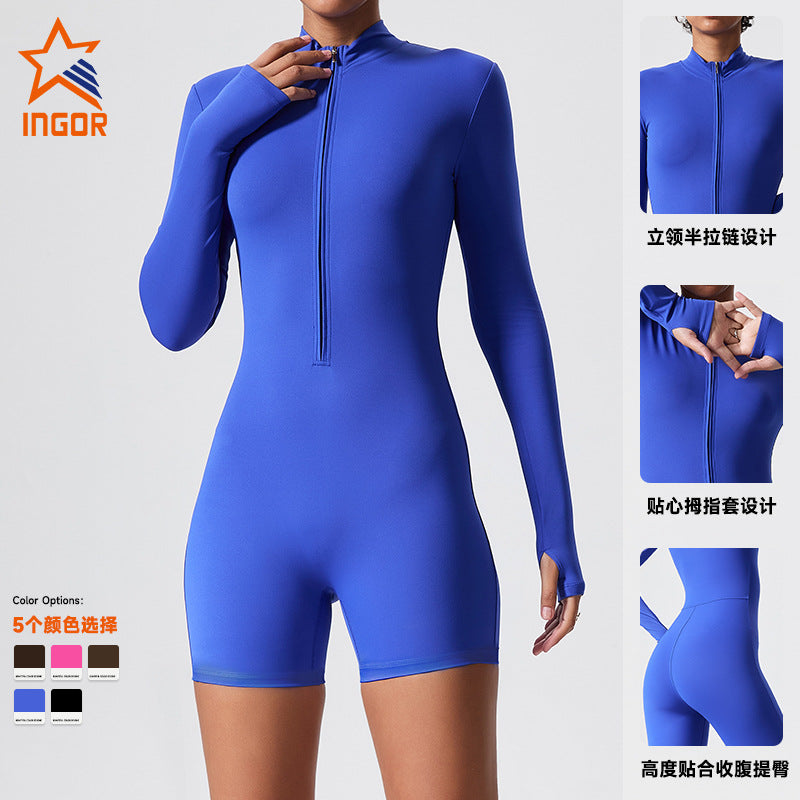European and american cross-border new solid color yoga bodysuit one-piece dance training sports fitness bodysuit leotard