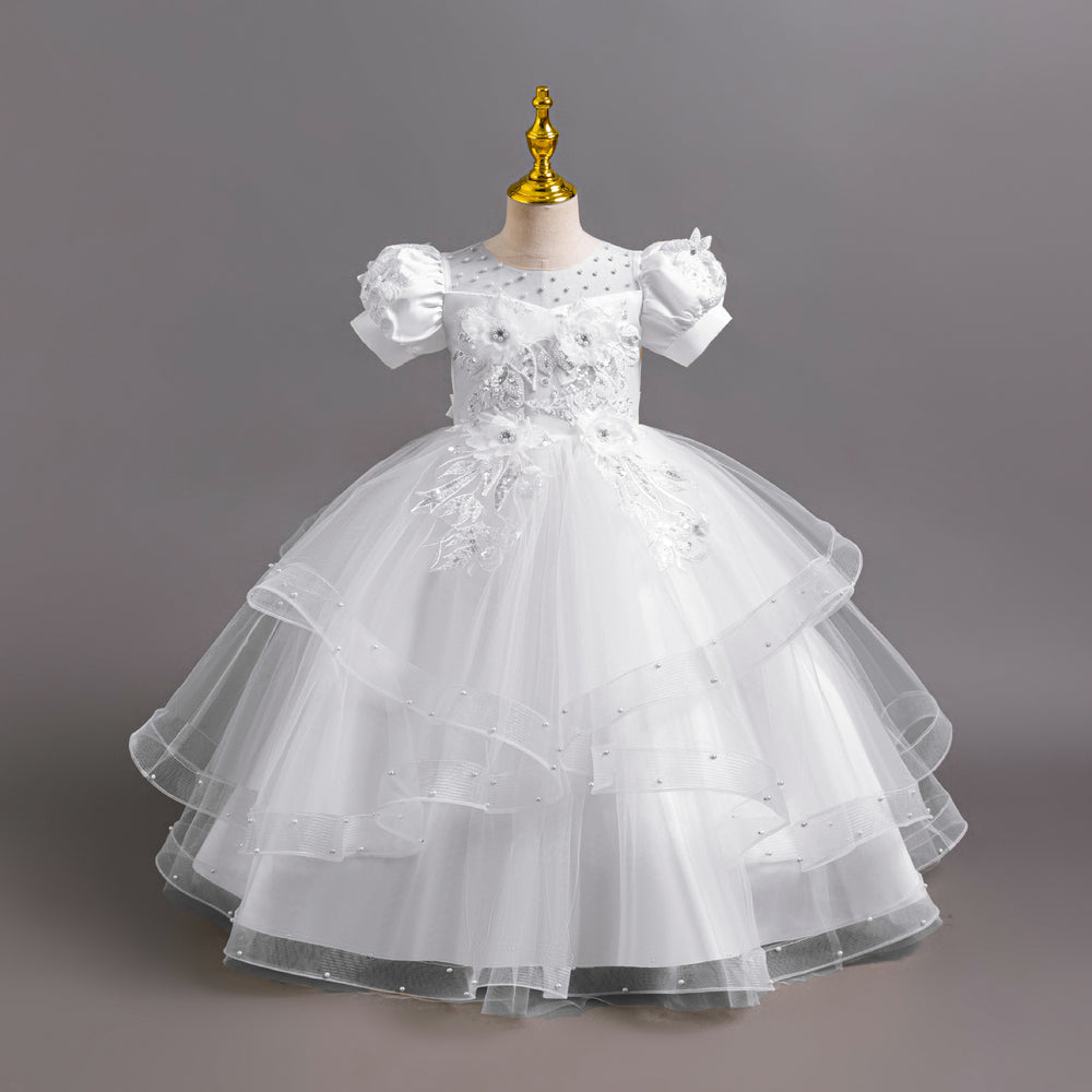 Export long skirt style female flower girl evening dress beaded wedding dress princess dress model catwalk dress kids dress