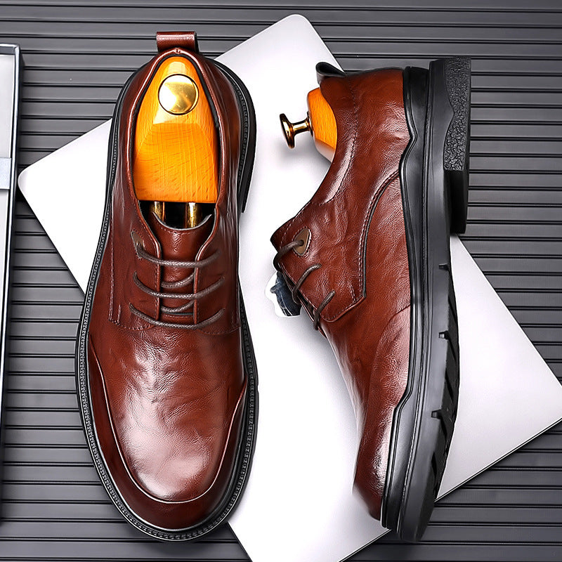 Men's leather dress shoes - british style, live stream, cross-border, black, formal business casual, soft sole, wedding groom, suit shoes
