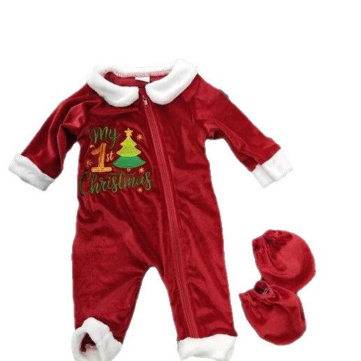 Newborn christmas onesie with hat and gloves