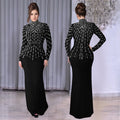 C7379 cross-border   fashion women's elegant long-sleeve beaded and rhinestone arm-covering dress