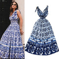 Frenchretrotie back suspender dresssummer women's sense of designniche style waist slimming look large swing floral long skirt