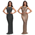 C7185 cross-border   fashionable women's bodycon dress with rhinestone detailing, sleeveless design, and back slit - new arrival