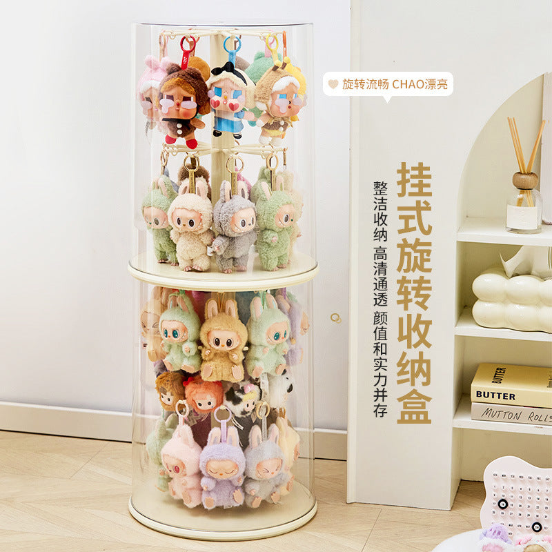 Rotating blind box figure storage display box transparent labubu plush doll rabub pendant display rack