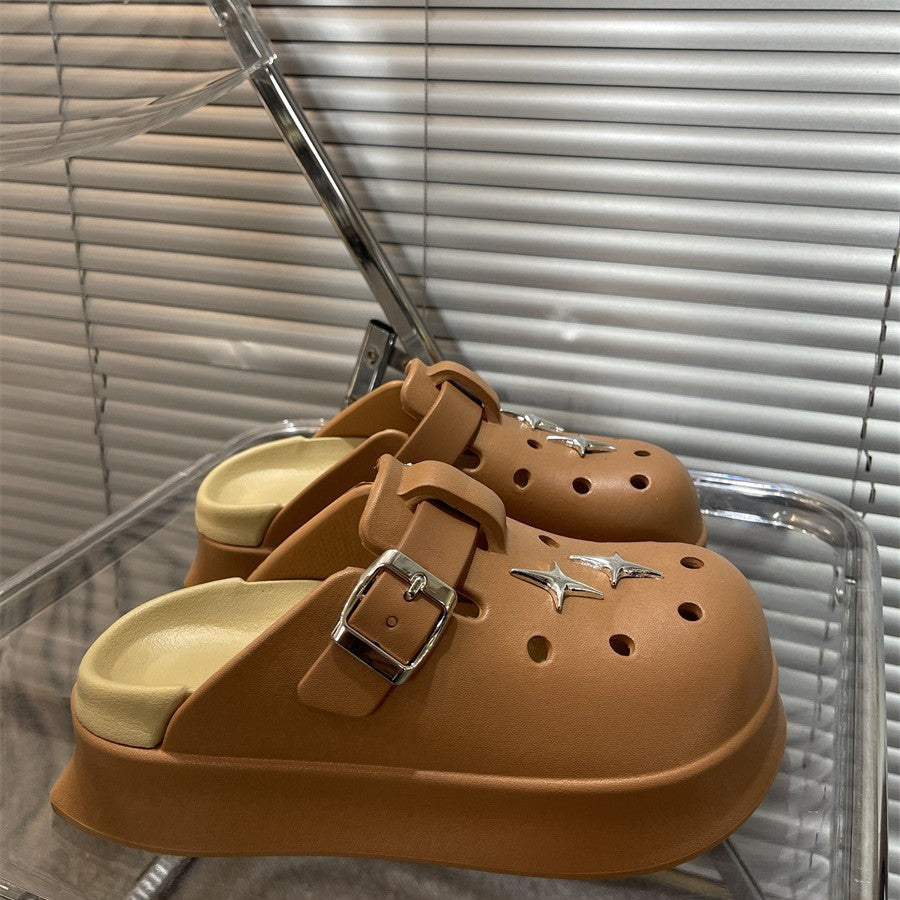 Super popular thick sole heightening toe-cap half slippers for women 2025new arrivalspring lightweight birkenstock sandals and slippers outwear crocs shoes