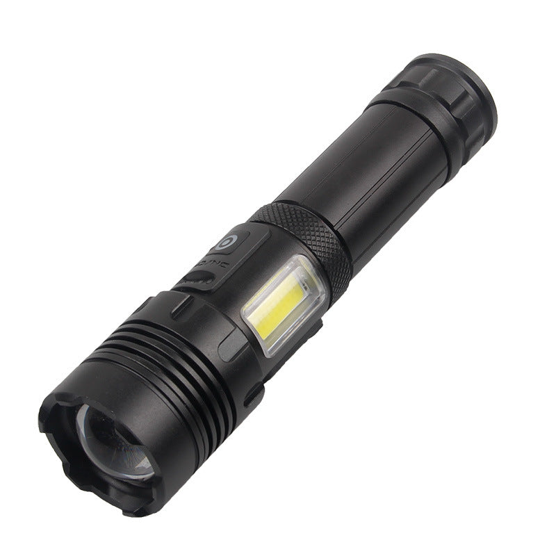 Cross-border XHP70 strong light USB charging COB red light side light telescopic zoom output mobile phone charging P90 flashlight