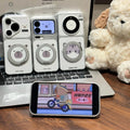 Kitten capybara cartoon english silver white large window rotating stand case for iphone 17 pro max
