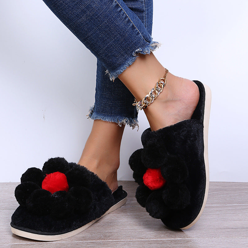 2024 new women's cotton slippers - casual, indoor, autumn/winter, thick-soled, floral, cute plush slippers for home and outdoor wear