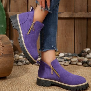 cross-border round toe side zipper martin boots ankle boots chunky heel new autumn/winter plus size women's ankle boots for export
