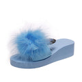 2024 summer new korean style ostrich feather one-strap flat sandals slippers women's plus size