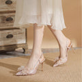 2026 new pointed-toe glitter backless crystal bow buckle stiletto heels - sexy high heels