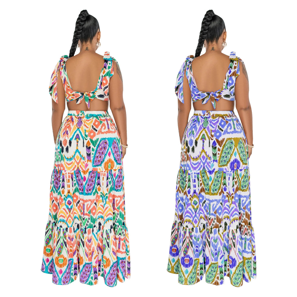 X6270 cross-border   fashion women's sleeveless tie-shoulder maxi dress