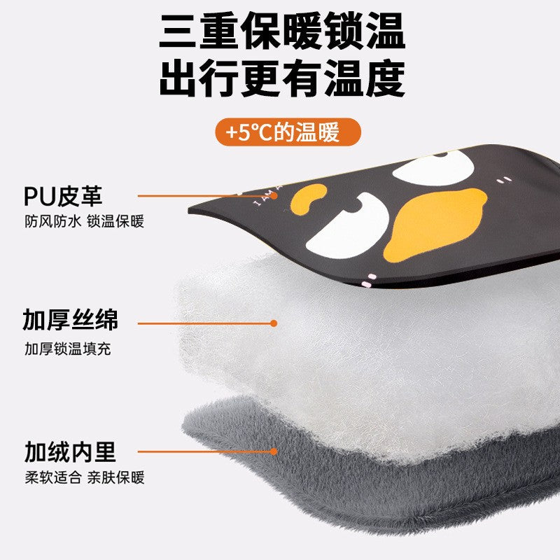 Handlebar covers winter warm fleece-lined electric vehicle cotton-padded motorcycle waterproof gloves thickened windproof cold-resistant pu cycling gloves