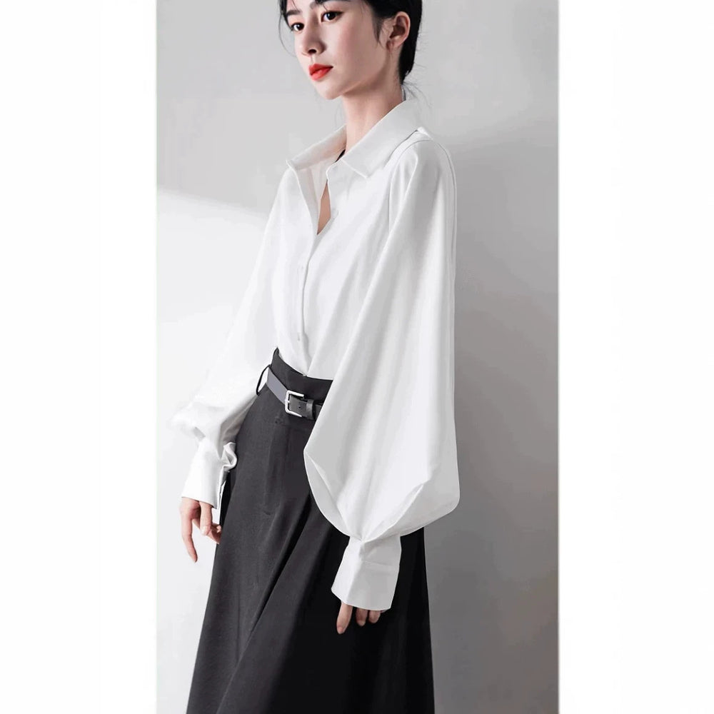Lantern sleeve white blouse: perfect for commuting, job interviews, and formal workplace settings
