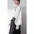 Lantern sleeve white blouse: perfect for commuting, job interviews, and formal workplace settings