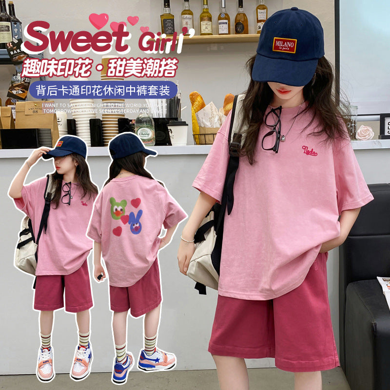 Girls' summer lightweight outfit set - trendy & stylish streetwear-inspired activewear for big kids (ages 8-9)