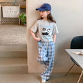 New girls' two-piece outfit: lightweight short-sleeve t-shirt set for summer  - stylish and casual for older girls