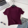 Retrowork clothing style half turtleneck knitting short-sleeved cardigan women's summer age-reducing silmslimming lookeasiest for matchsweatertops