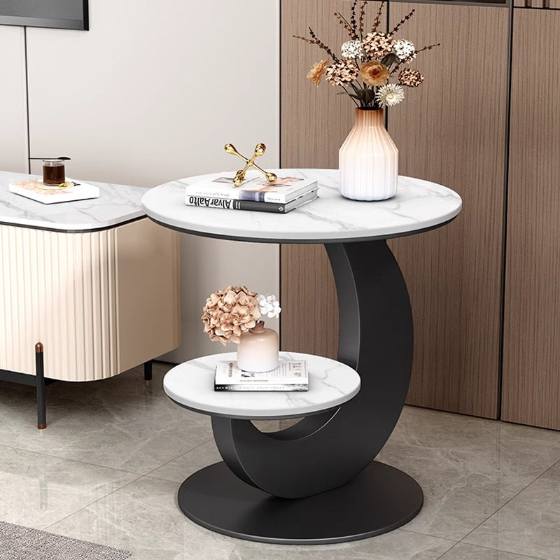 Accessible luxury slate sofa side table casual modern double-layer corner table small round table creative balcony coffee table bedside table round table