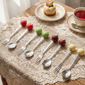 Colorful apple fork and spoon set - creative spoons with stainless steel and ceramic handles for fruit, coffee, cake, and desserts - wholesale