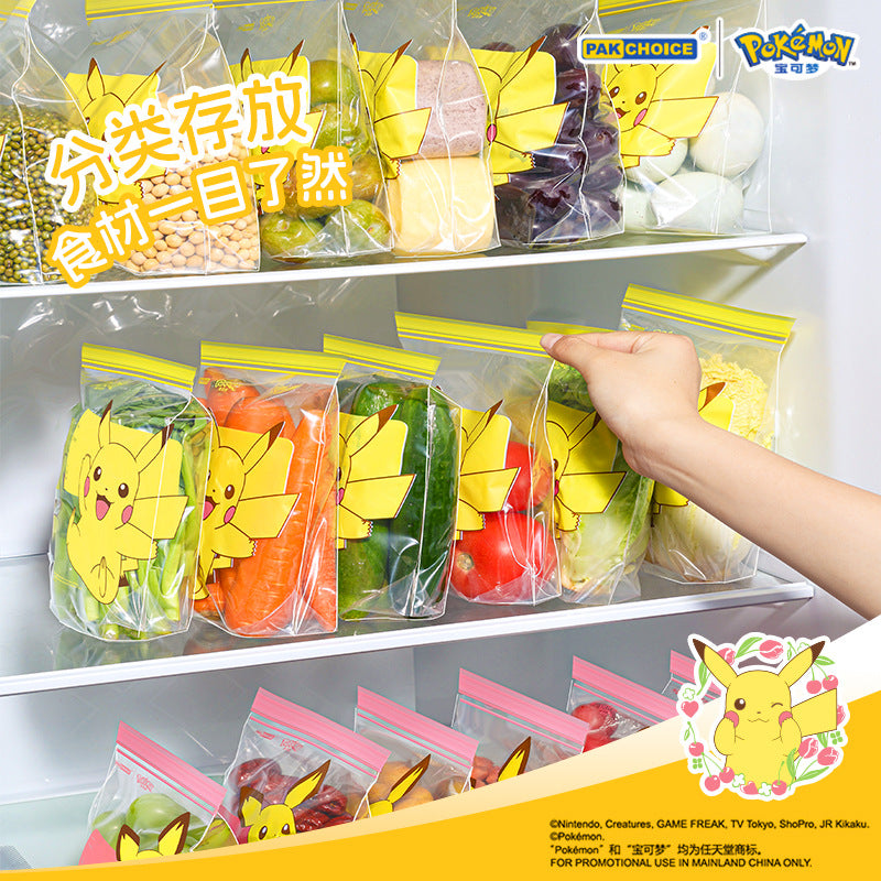 Pokémon wide bottom removable sealed bag food grade ziplock bag refrigerator fresh-keeping packaging for home thickened plastic bag