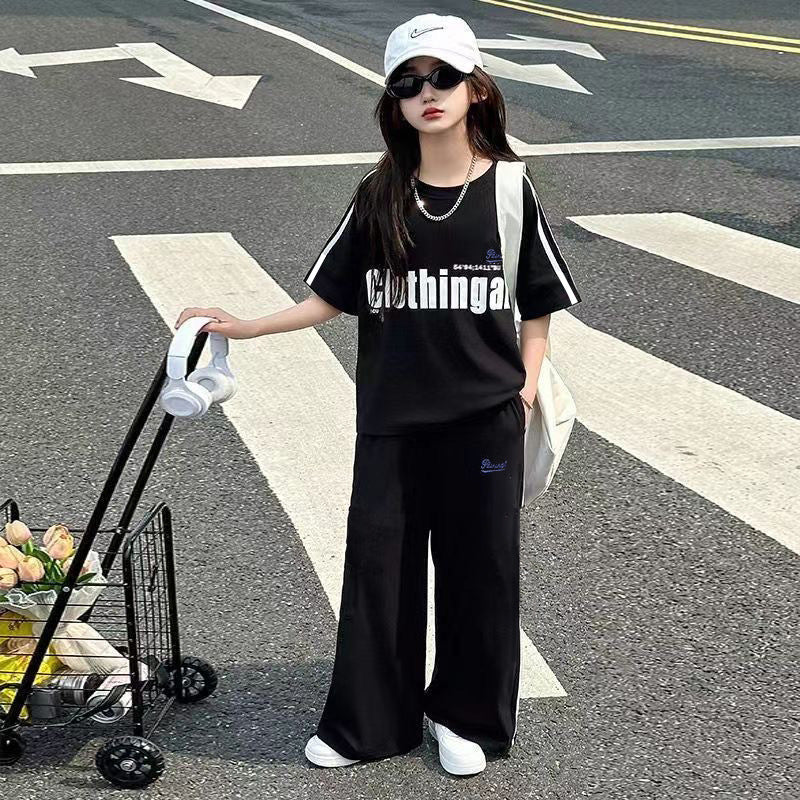 Girls' summer outfit set  new korean style chic lightweight two-piece set for older girls and children's casual sportswear