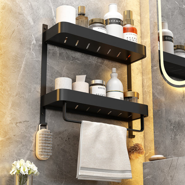 Toilet rack wall hanging black space aluminum multi-functional towel toilet bathroom storage hanger free of punching
