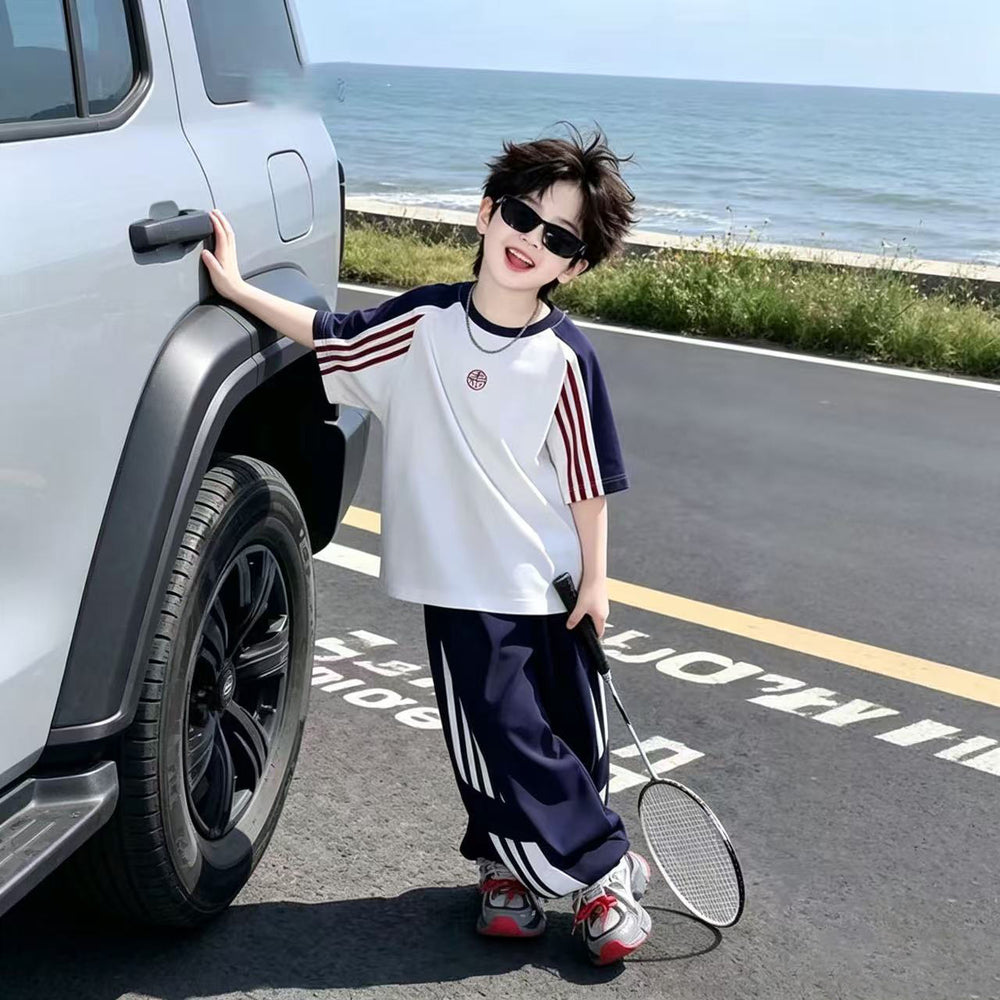 Boys and girls summernew arrival thin short-sleeved t-shirtpants sports suitfashionabletz001
