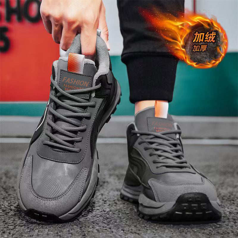 Winter new men's shoes: fleece-lined, warm, double-layer cotton shoes for men - waterproof, slip-resistant, work safety, wear-resistant, thick-soled athletic shoes