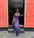 European and american cross-border women's spring  new sleeveless tie-neck halter backless cinched waist ruched maxi dress
