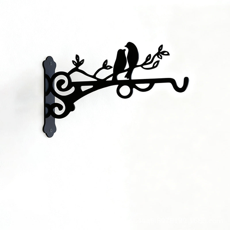 European-style wall-mounted iron flower basket, wall decor hanging basket, flower rack, hanging plant stand, living room balcony green plant ornament, black
