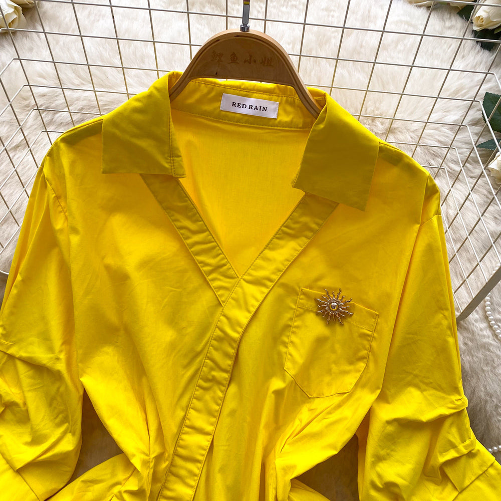 Korean style orange skin-friendly breathable casual fitted shirt - women's summer long sleeve commute style, slimming and figure-flattering top